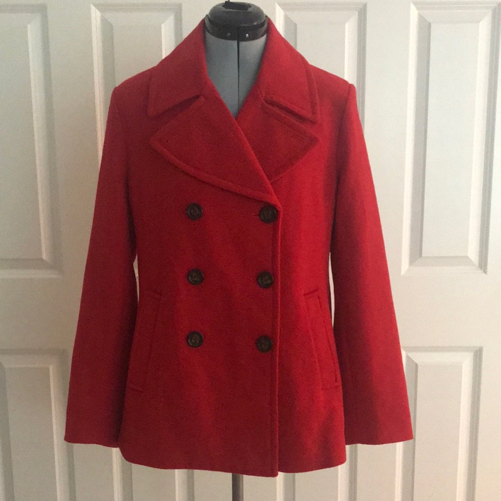 Old Navy Red Double Breasted Peacoat Coat Jacket Christmas M